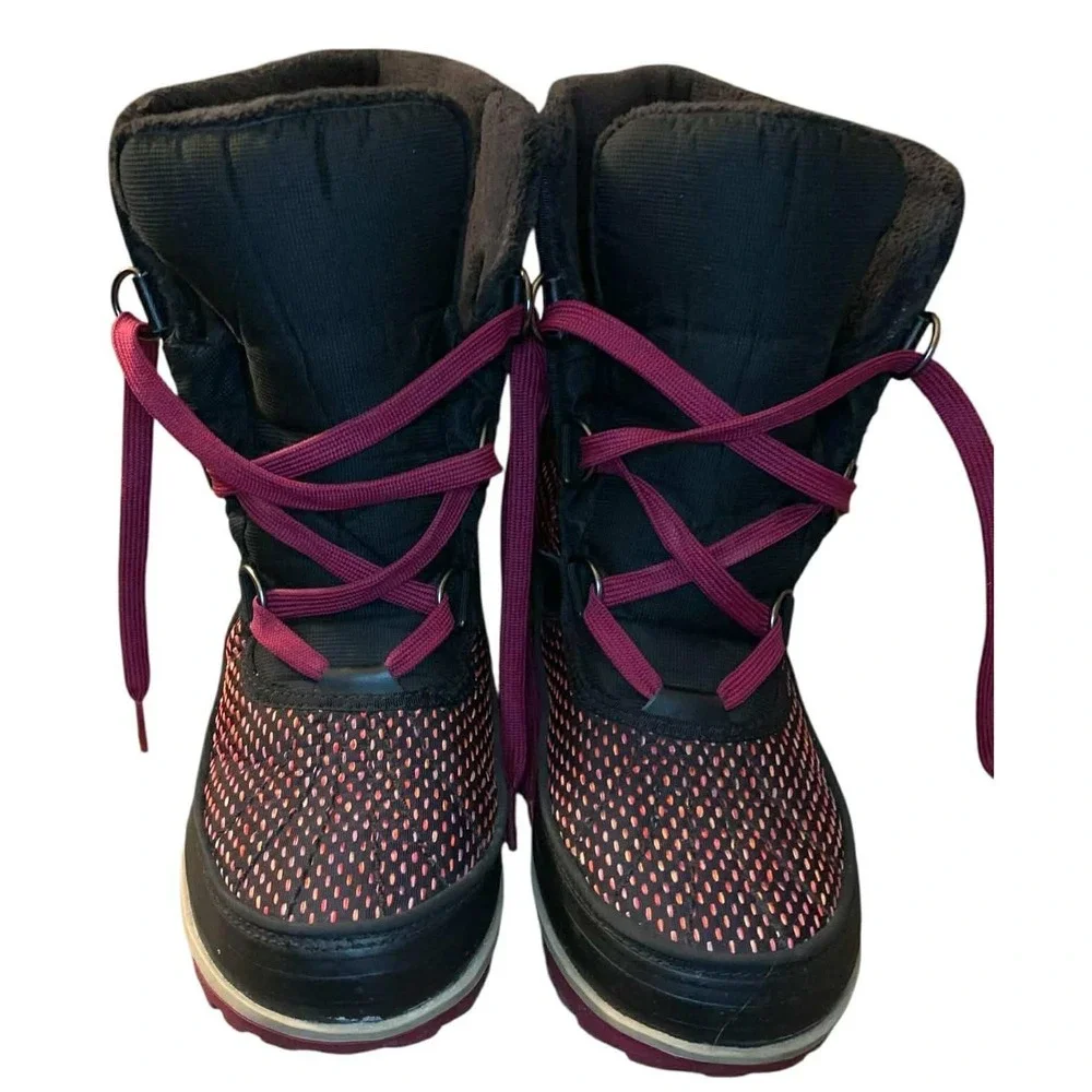 Sorel Tivoli II Boots Women Black Pink Plaid Waterproof Apres Ski‎ Fleece M
